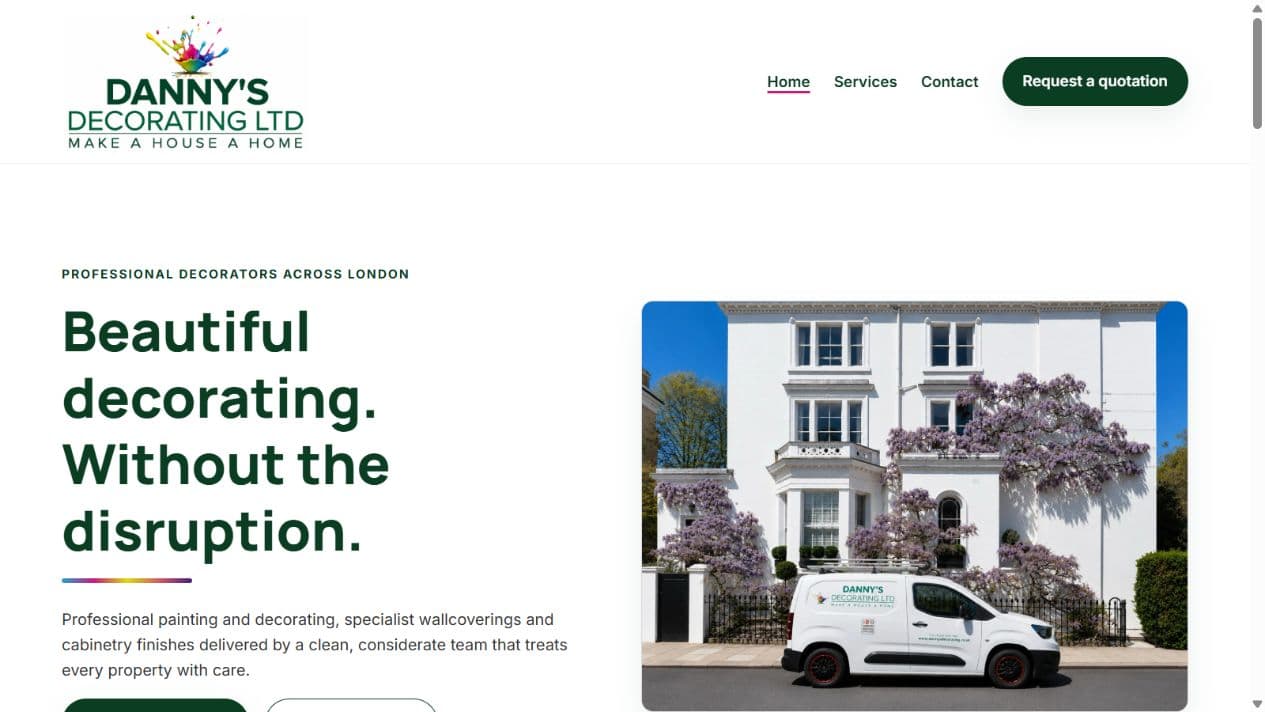 Homepage screenshot of Danny's Decorating Ltd