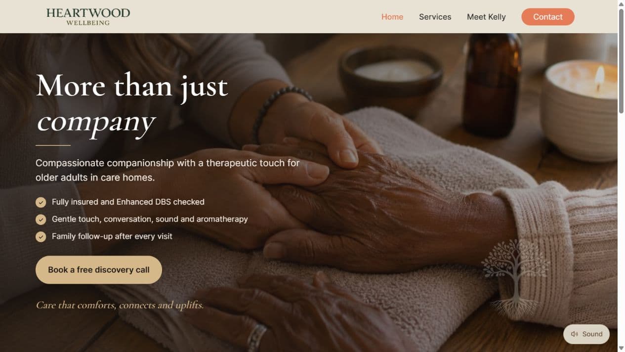Homepage screenshot of Heartwood Wellbeing